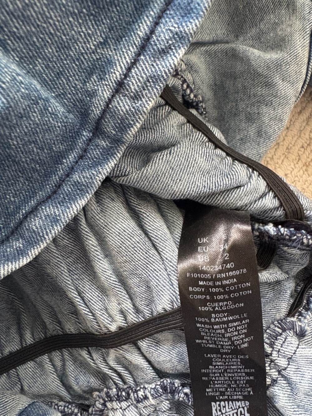 Reclaimed Vintage Blue Denim Puff-Sleeve Shirred Top - Picture 7 of 13